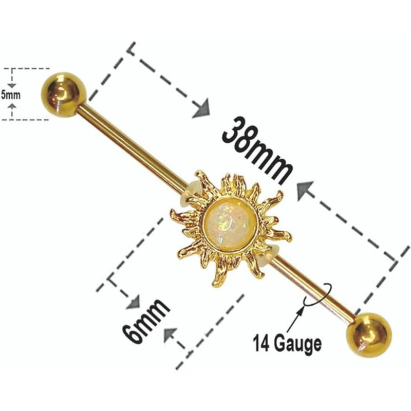 14g-surgical-steel-gold-industrial-barbell-opal-center-golden-blazing-sun-industrial-earrings-size