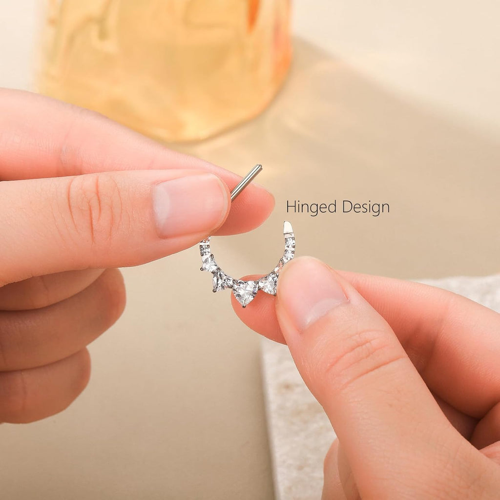 14G Titanium Nipple Piercing Jewelry for Women Higned Segment Clicker Ring Hoops D Shaped Nipple Rings - QIAO CrystalQIAO CrystalQIAO Crystal