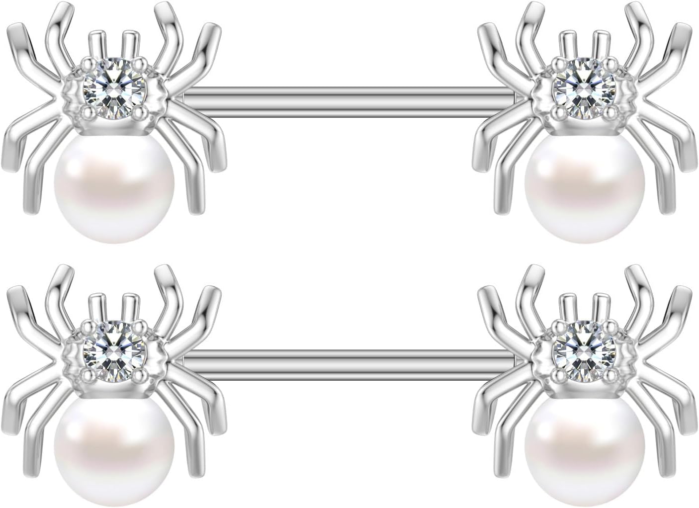 14G White Spider Nipple Rings for Women Surgical Stainless Steel Pearl CZ Spiders Nipplerings Nipple Shield Studs Barbells Halloween Body Piercing Jewelry - QIAO CrystalQIAO CrystalQIAO Crystal