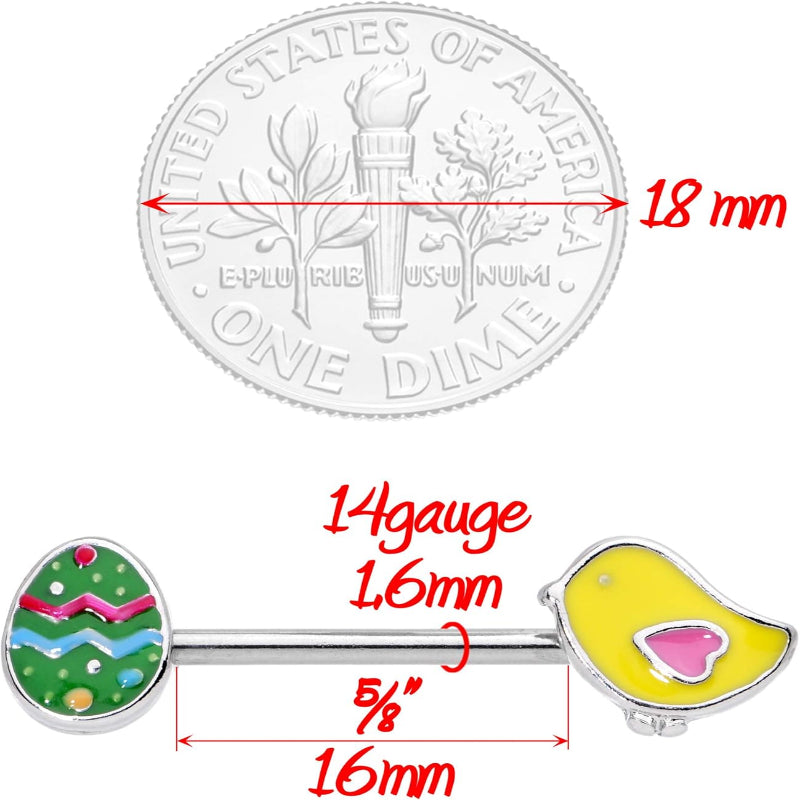 14G Womens Nipplerings Piercing 2Pc Clear Accent Spring Egg Chick Steel Nipple Ring Set 5/8" - QIAO CrystalQIAO CrystalQIAO Crystal