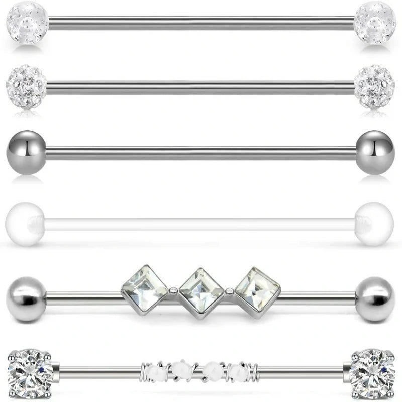14g Industrial Barbell Surgical Steel Cartilage Earrings CZ Industrial Earring Crystal