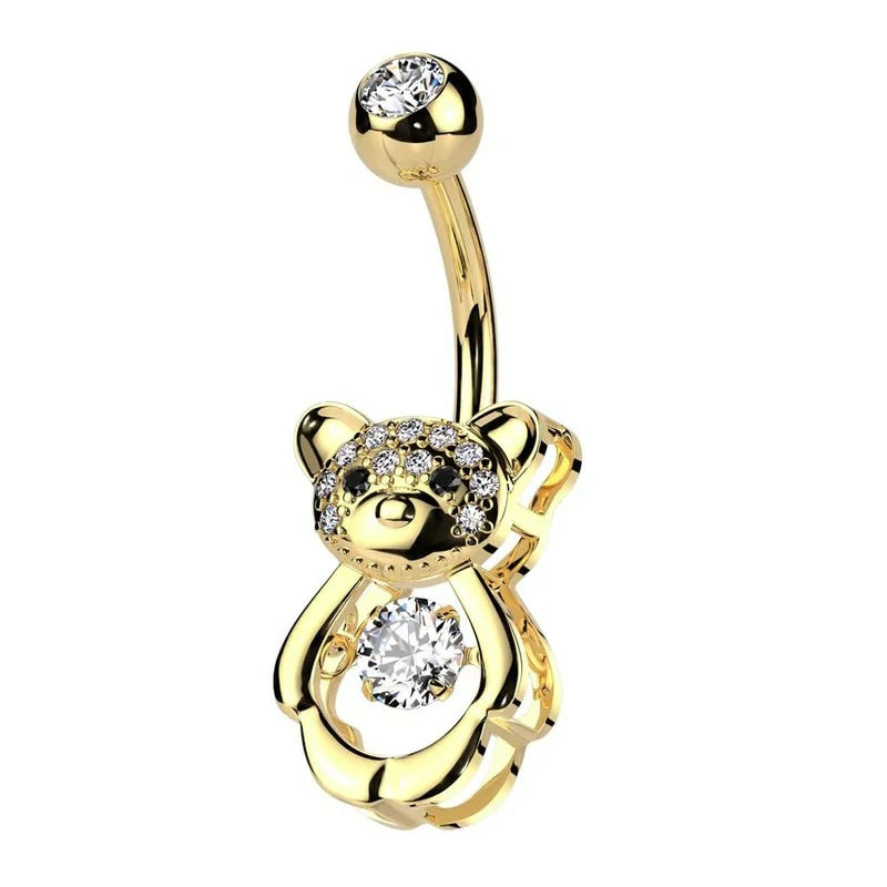 14GA 316L Stainless Steel CZ Crystal Hollow Bear Belly Button Ring