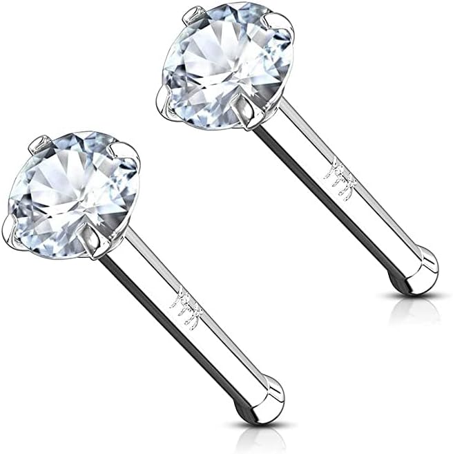 14k Gold Nose Ring 2mm CZ Simulated Diamond Non - Irritating Skin Safe Real Gold - QIAO CrystalQIAO CrystalQIAO Crystal