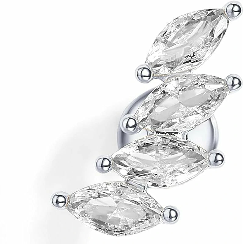 14K Gold Plated 925 Sterling Silver Post Navette CZ Crawler Flat Back Earrings