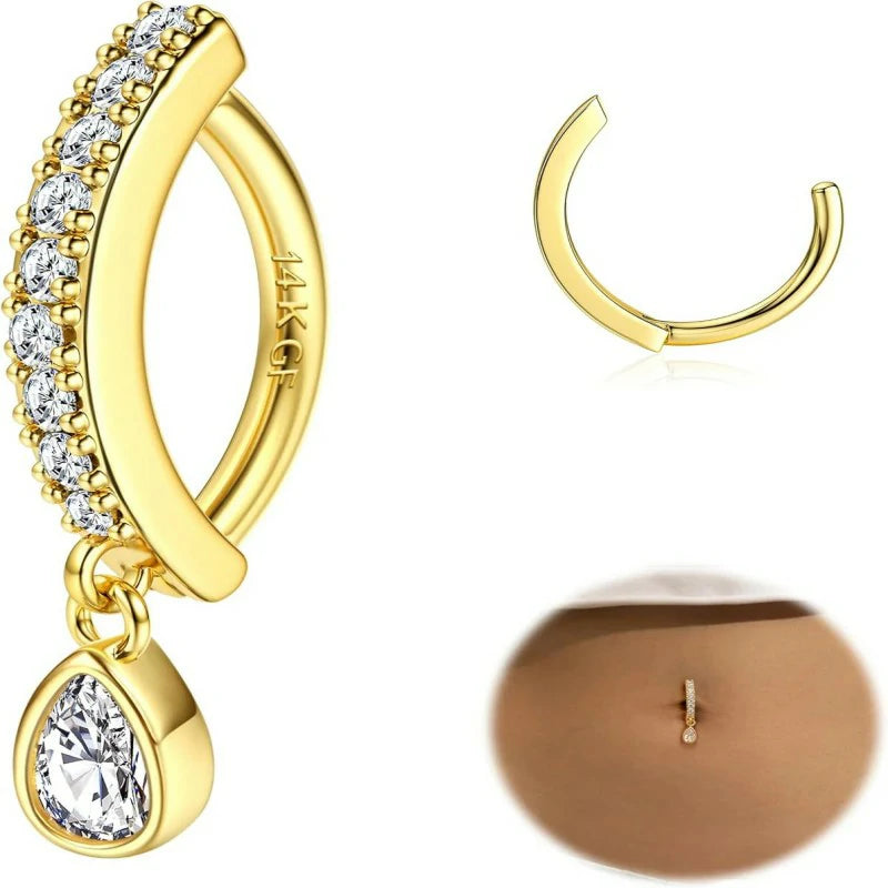 14K Gold Plated Belly Button Rings Clicker Dangle Belly Rings CZ Pearl Star Shells Barbell Navel Rings