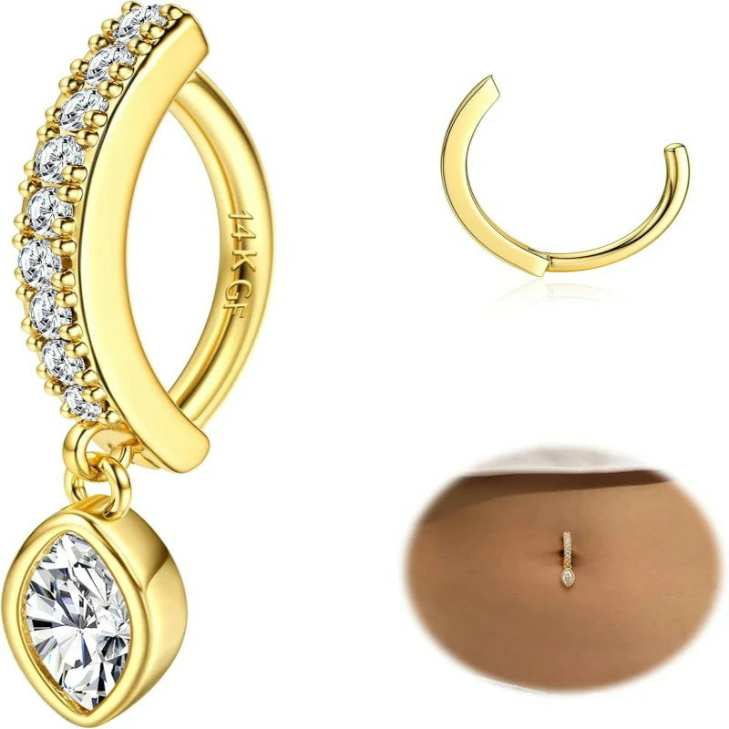 14K Gold Plated Belly Button Rings Clicker Dangle Belly Rings CZ Pearl Star Shells Barbell Navel Rings