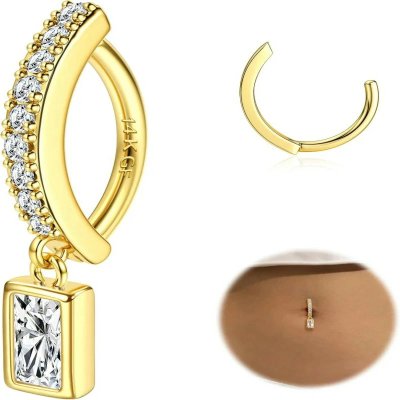 14K Gold Plated Belly Button Rings Clicker Dangle Belly Rings CZ Pearl Star Shells Barbell Navel Rings