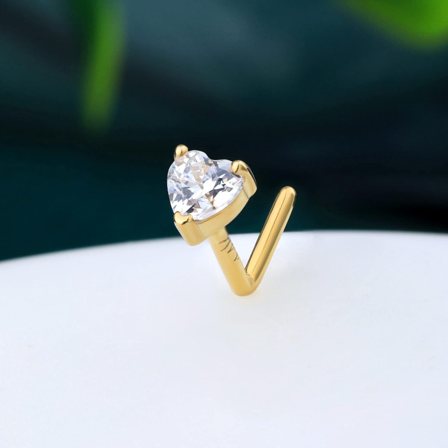 14k Solid Gold Heart Star Nose Stud 20g Bone Nose Stud Hypoallergenic - QIAO CrystalQIAO CrystalQIAO Crystal