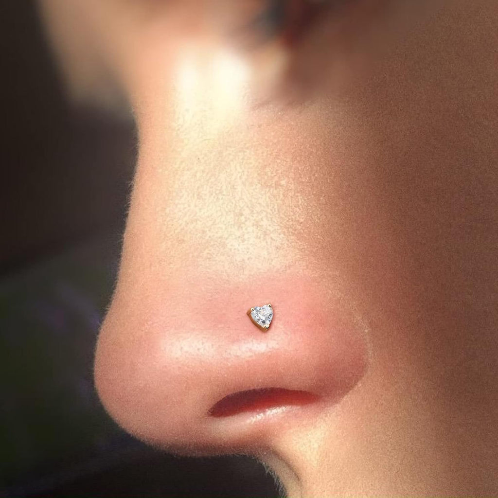 14k Solid Gold Heart Star Nose Stud 20g Bone Nose Stud Hypoallergenic - QIAO CrystalQIAO CrystalQIAO Crystal