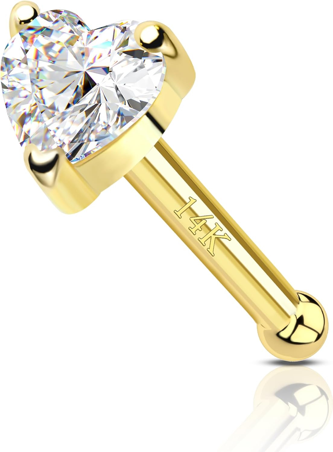 14k Solid Gold Heart Star Nose Stud 20g Bone Nose Stud Hypoallergenic - QIAO CrystalQIAO CrystalQIAO Crystal