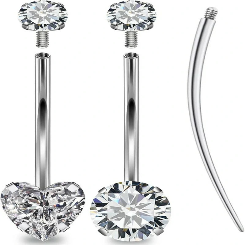 14mm 16mm Long Belly Button Ring 14G Hypoallergenic Surgical Steel Cubic Zirconia Long Bar navel Piercing Jewelry