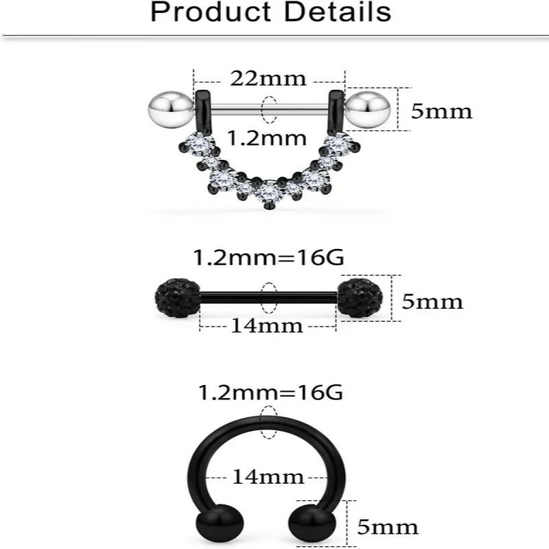 16G 14G Nipple Piercing Jewelry Tongue Rings Hypoallergenic Surgical Steel Screw Nipple