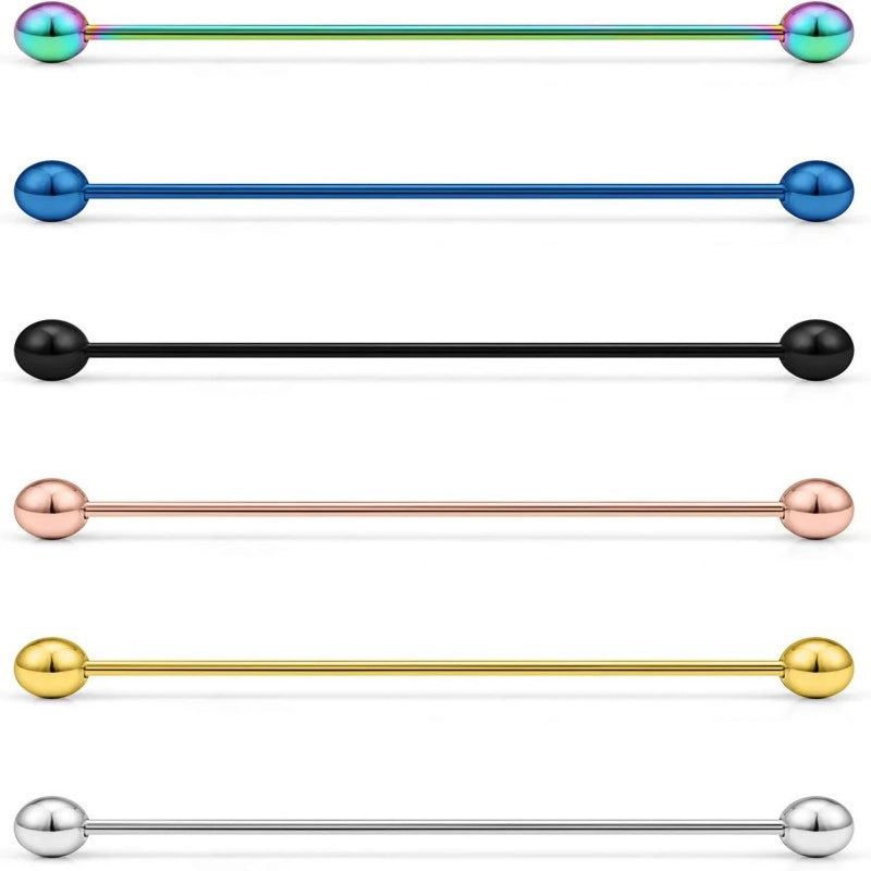 Long Industrial Barbell 45mm (1.77") 16G 14G Surgical Steel Industrial Earrings