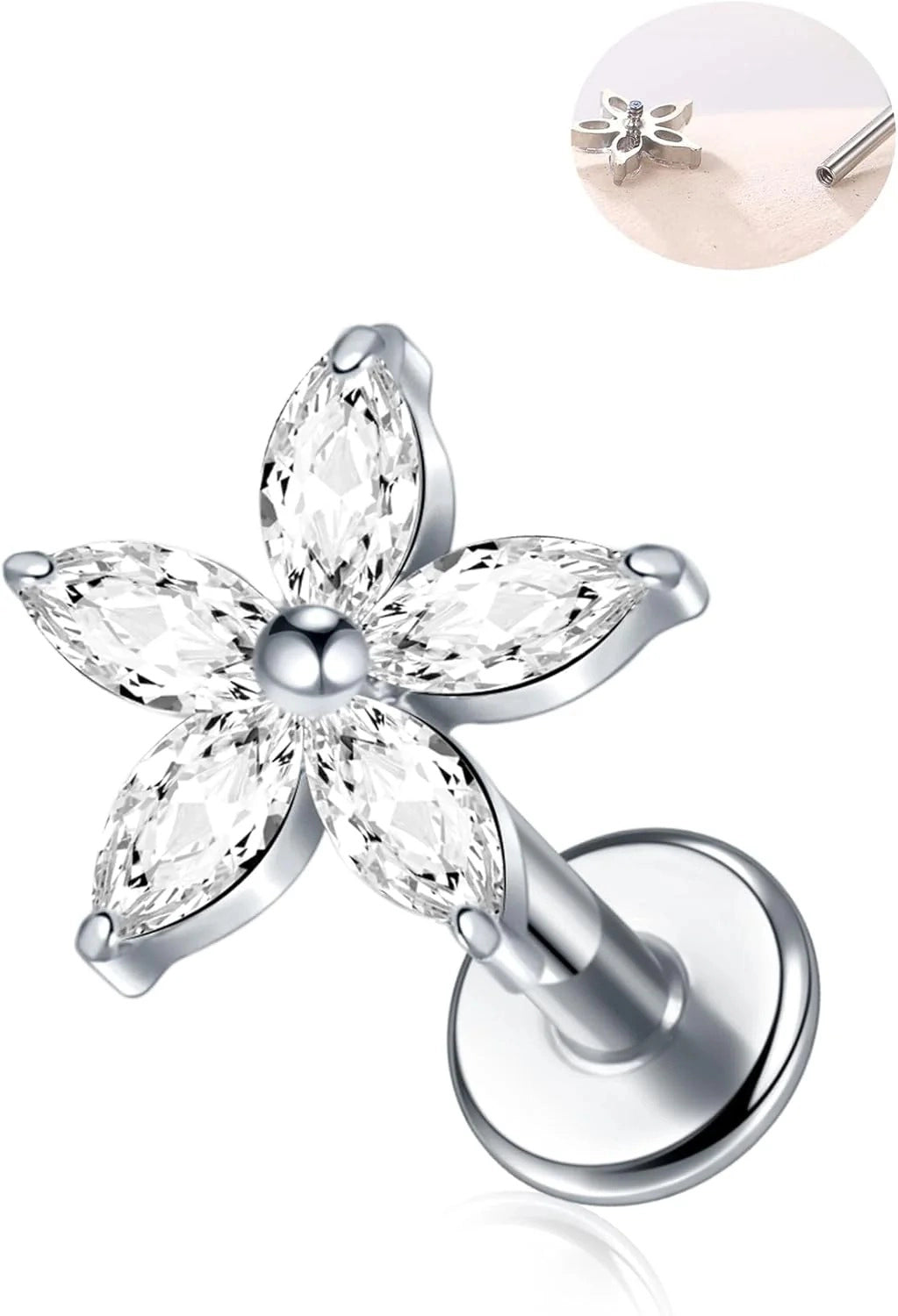 16G 8mm Titanium Flat Back Earrings Helix Tragus Conch Piercing Jewelry