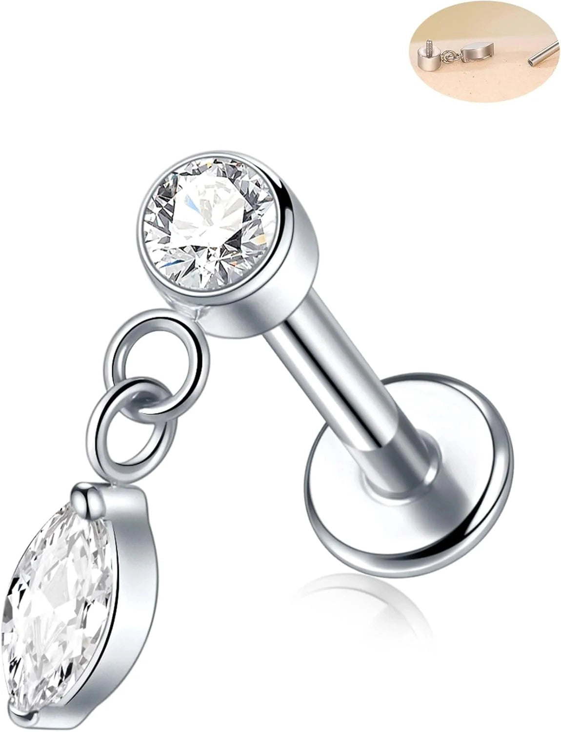 16G 8mm Titanium Flat Back Earrings Helix Tragus Conch Piercing Jewelry