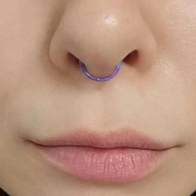 16G Opal Septum Rings Hoop Nose Ring Lip Rings Stainless Steel Hinged Segment Ring Seamless Clicker Ring Cartilage