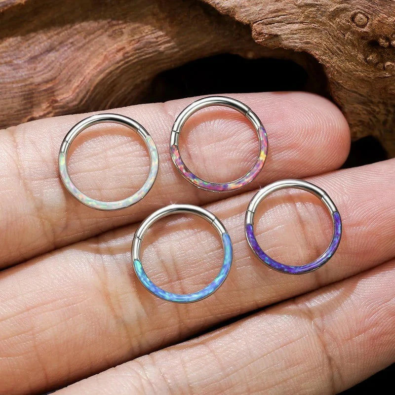 16G Opal Septum Rings Hoop Nose Ring Lip Rings Stainless Steel Hinged Segment Ring Seamless Clicker Ring Cartilage