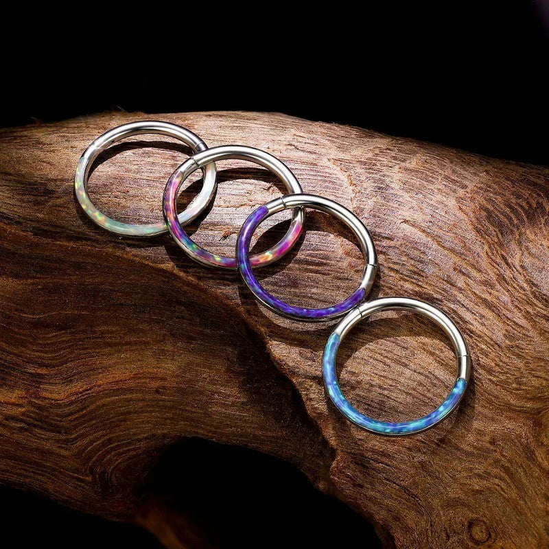 16G Opal Septum Rings Hoop Nose Ring Lip Rings Stainless Steel Hinged Segment Ring Seamless Clicker Ring Cartilage