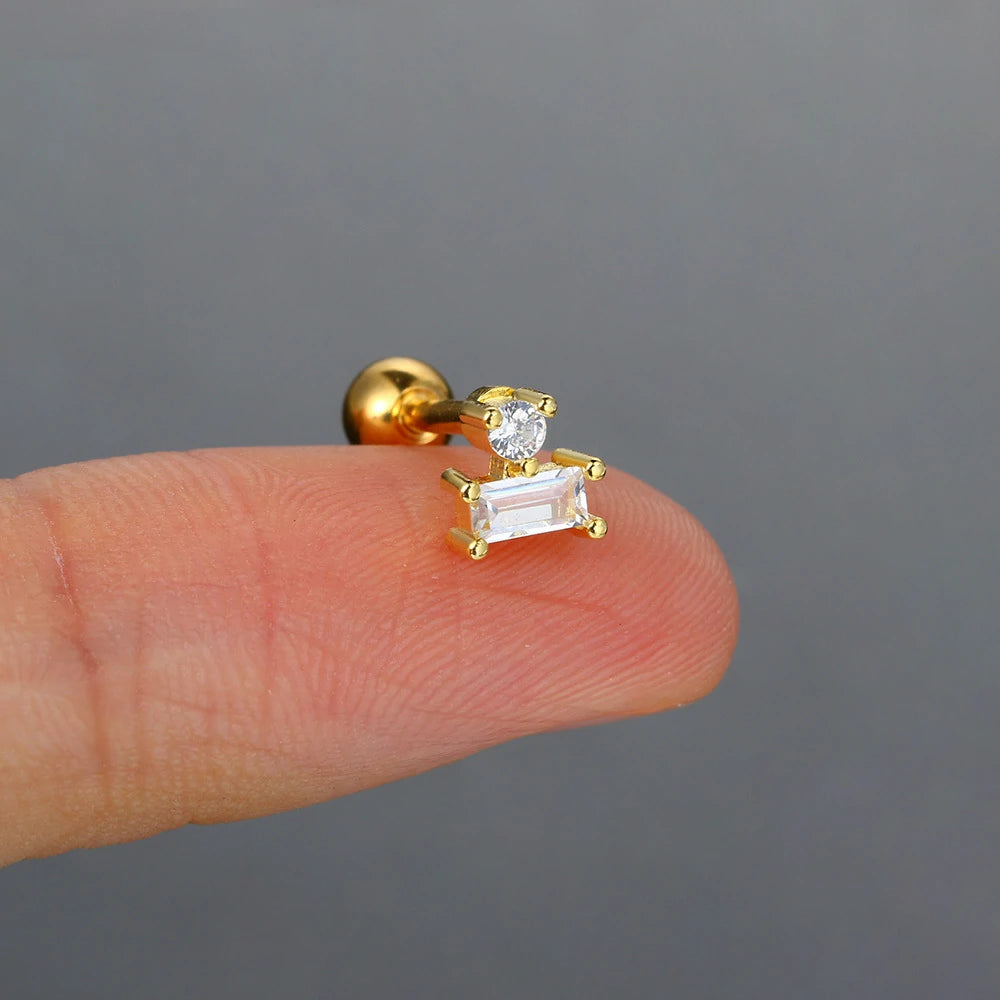 16G Stainless Steel CZ Labret Monroe Lip Rings Conch Helix Tragus Cartilage Flat Back Earrings Studs