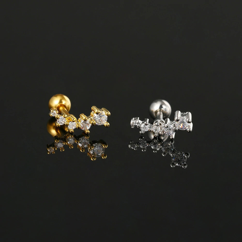 16G Stainless Steel CZ Labret Monroe Lip Rings Conch Helix Tragus Cartilage Flat Back Earrings Studs