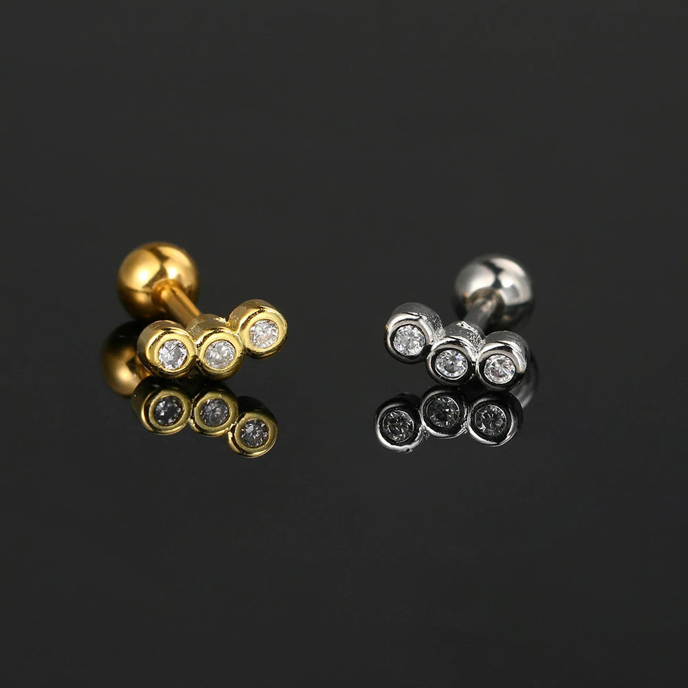 16G Stainless Steel CZ Labret Monroe Lip Rings Conch Helix Tragus Cartilage Flat Back Earrings Studs