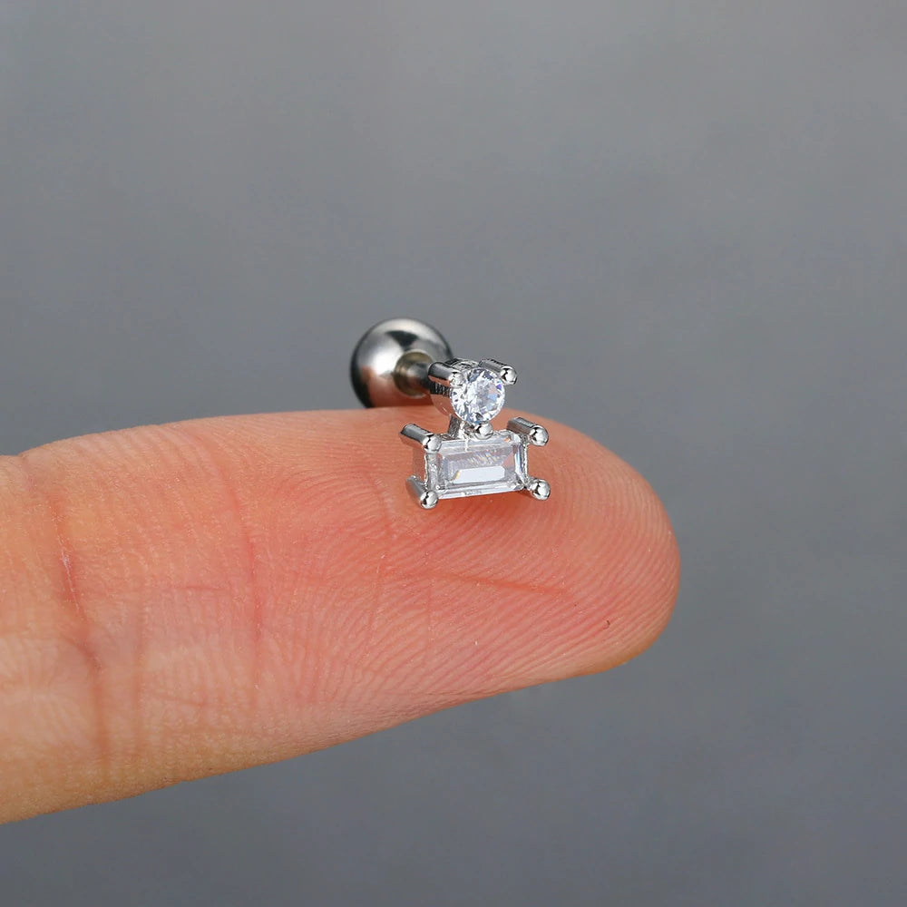 16G Stainless Steel CZ Labret Monroe Lip Rings Conch Helix Tragus Cartilage Flat Back Earrings Studs