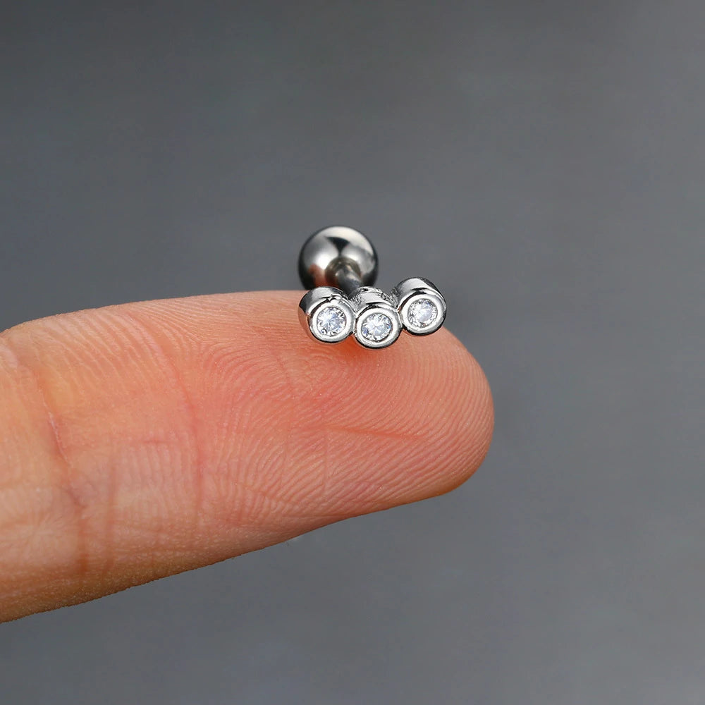 16G Stainless Steel CZ Labret Monroe Lip Rings Conch Helix Tragus Cartilage Flat Back Earrings Studs