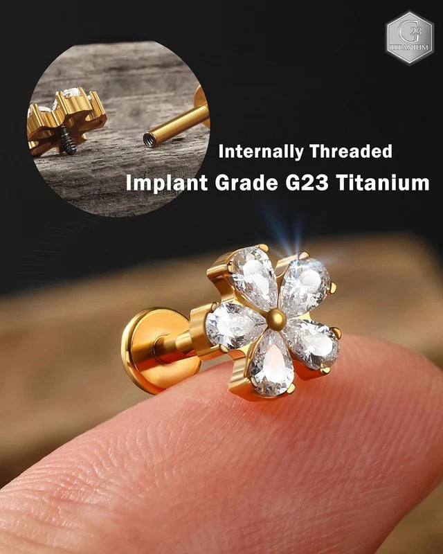 G23 Titanium Helix Earrings 16G Internally Threaded Cartilage Earring Stud Flower Helix