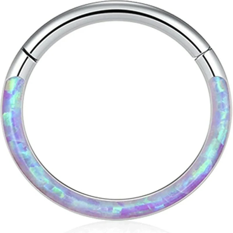 16G Opal Septum Rings Hoop Nose Ring Lip Rings Stainless Steel Hinged Segment Ring Seamless Clicker Ring Cartilage