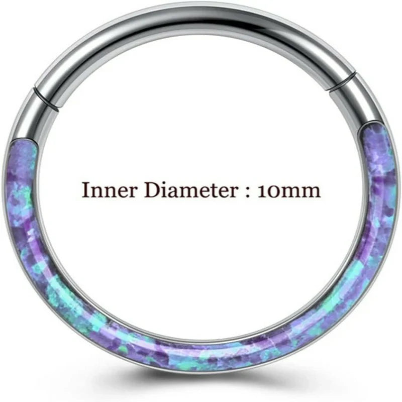 16G Opal Septum Rings Hoop Nose Ring Lip Rings Stainless Steel Hinged Segment Ring Seamless Clicker Ring Cartilage