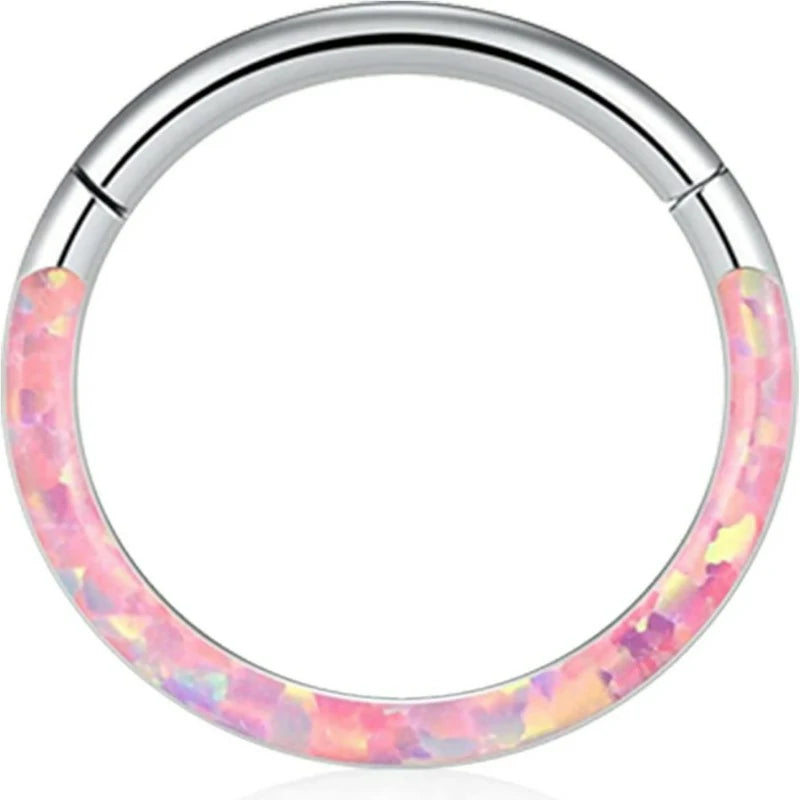 16G Opal Septum Rings Hoop Nose Ring Lip Rings Stainless Steel Hinged Segment Ring Seamless Clicker Ring Cartilage