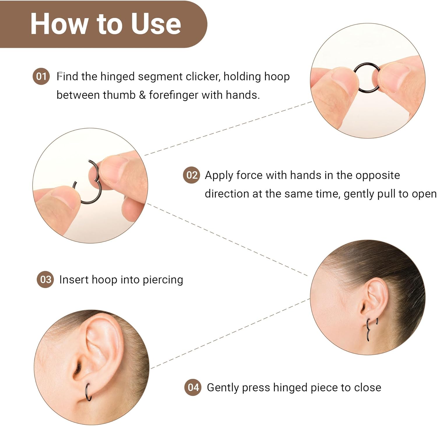 16G 6 - 10MM 16G Nose Hoop Tragus Helix Cartilage HoopHinged Clicker Septum Rings - QIAO CrystalQIAO CrystalQIAO Crystal