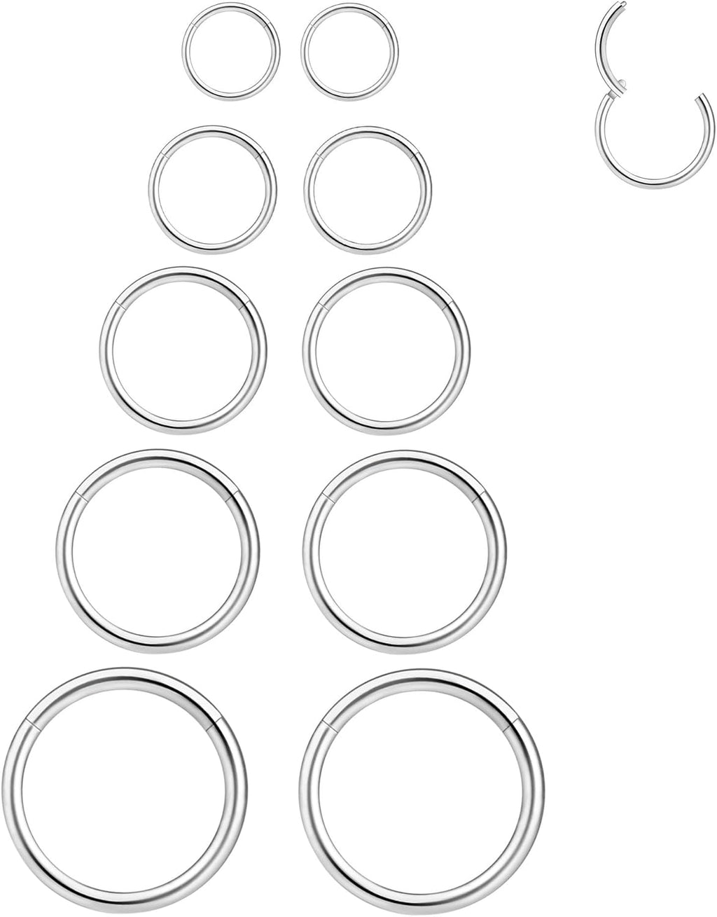 16G 6 - 10MM 16G Nose Hoop Tragus Helix Cartilage HoopHinged Clicker Septum Rings - QIAO CrystalQIAO CrystalQIAO Crystal