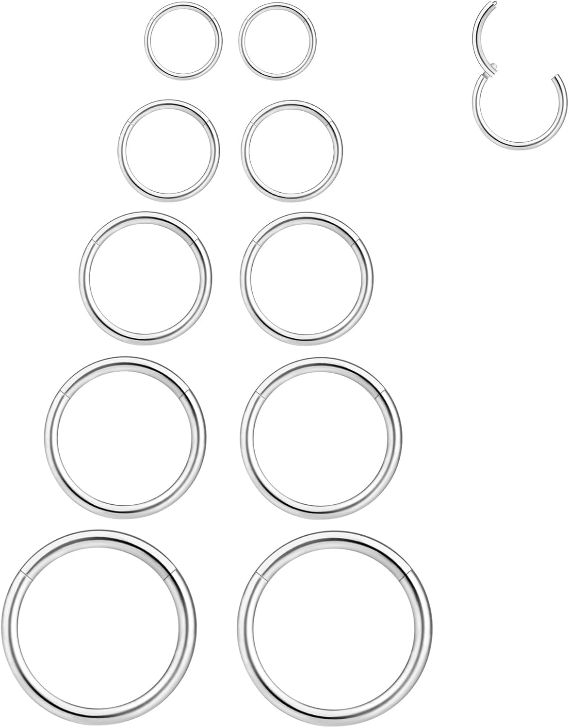 16G 6 - 10MM 16G Nose Hoop Tragus Helix Cartilage HoopHinged Clicker Septum Rings - QIAO CrystalQIAO CrystalQIAO Crystal