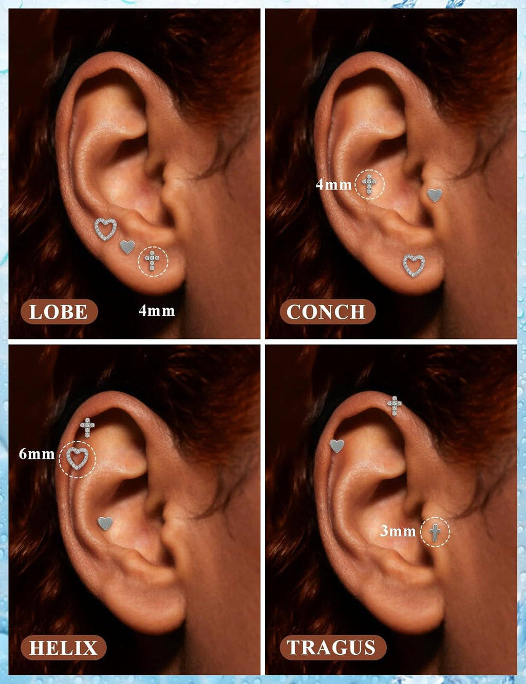 16G Astm F136 Titanium Internal Thread Flat Back Earrings Nose Studs Tragus Forward Helix Conch - QIAO CrystalQIAO CrystalQIAO Crystal