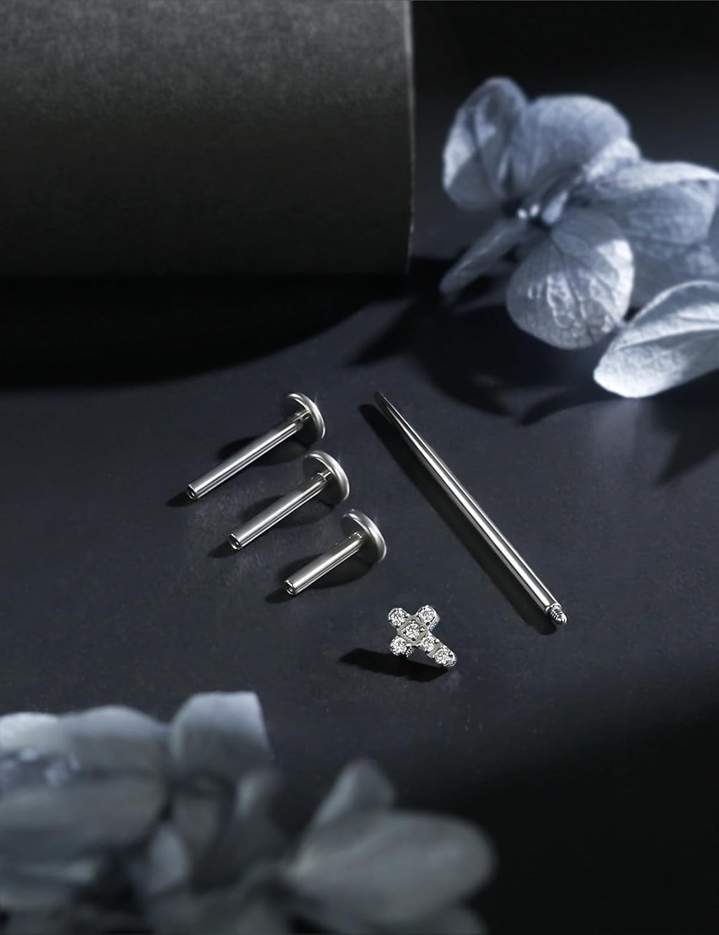 16G Astm F136 Titanium Internal Thread Flat Back Earrings Nose Studs Tragus Forward Helix Conch - QIAO CrystalQIAO CrystalQIAO Crystal