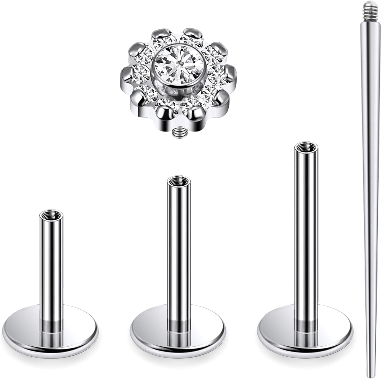 16G Astm F136 Titanium Internal Thread Flat Back Earrings Nose Studs Tragus Forward Helix Conch Cartilage Lobe Earrings - QIAO CrystalQIAO CrystalQIAO Crystal