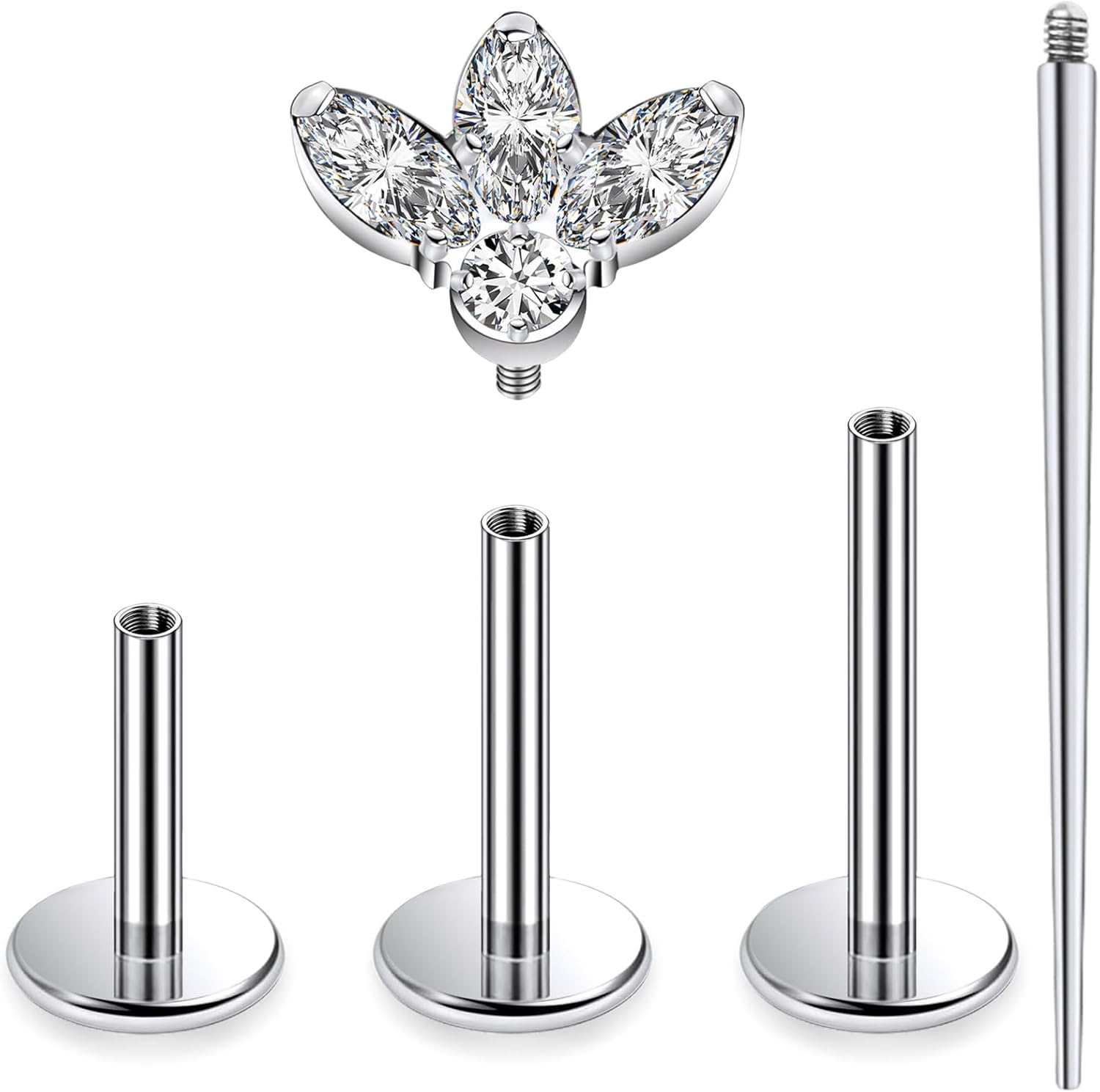 16G Astm F136 Titanium Internal Thread Flat Back Earrings Nose Studs Tragus Forward Helix Conch Cartilage Lobe Earrings - QIAO CrystalQIAO CrystalQIAO Crystal