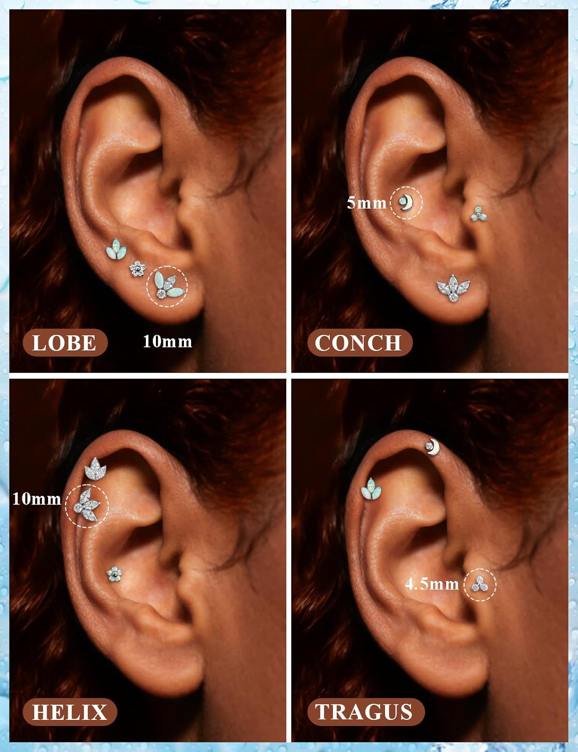 16G Astm F136 Titanium Internal Thread Flat Back Earrings Nose Studs Tragus Forward Helix Conch Cartilage Lobe Earrings - QIAO CrystalQIAO CrystalQIAO Crystal