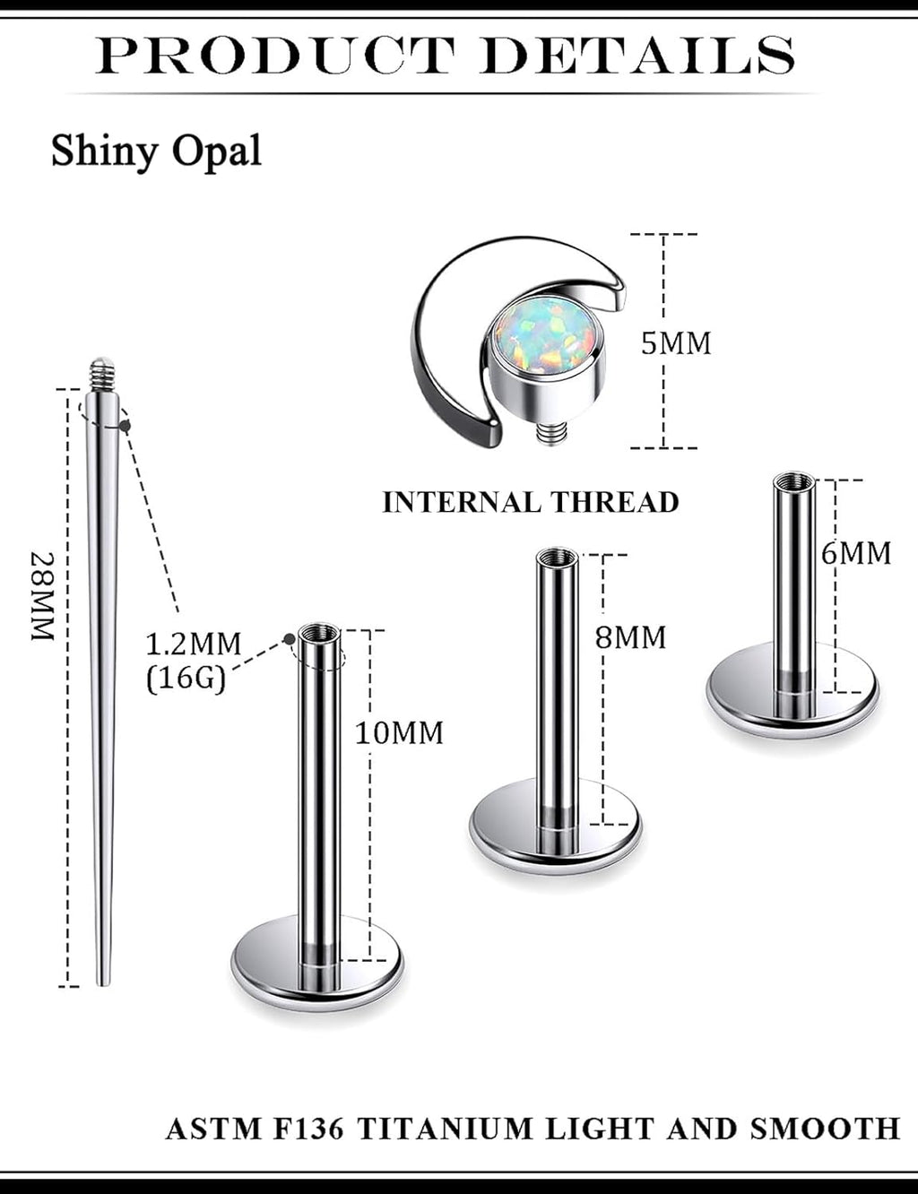 16G Astm F136 Titanium Internal Thread Flat Back Earrings Nose Studs Tragus Forward Helix Conch Cartilage Lobe Earrings - QIAO CrystalQIAO CrystalQIAO Crystal