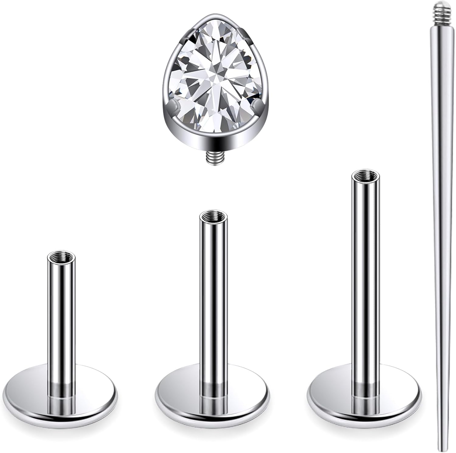 16G Astm F136 Titanium Internal Thread Flat Back Earrings Nose Studs Tragus Forward Helix Conch Cartilage Lobe Earrings - QIAO CrystalQIAO CrystalQIAO Crystal