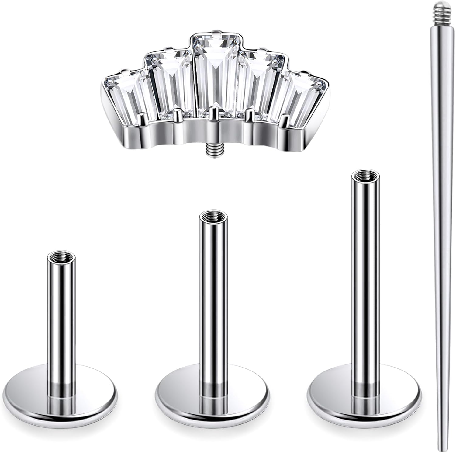 16G Astm F136 Titanium Internal Thread Flat Back Earrings Nose Studs Tragus Forward Helix Conch Cartilage Lobe Earrings - QIAO CrystalQIAO CrystalQIAO Crystal