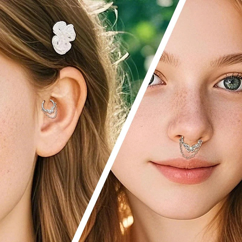 8/10 mm 16G 316L Stainless Steel Butterfly Opal Daith Chain Helix Cartilage Clicker Septum
