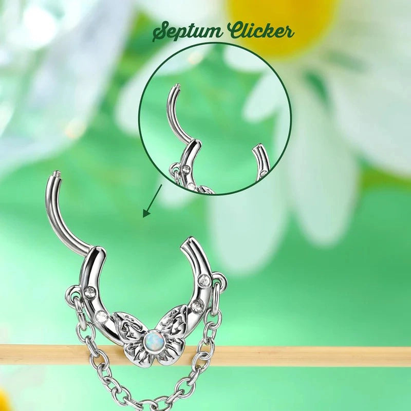 8/10 mm 16G 316L Stainless Steel Butterfly Opal Daith Chain Helix Cartilage Clicker Septum