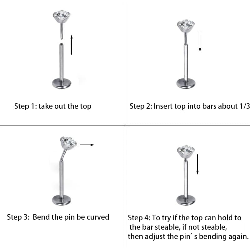 16g F136 Implant Grade Titanium Labrets Press Fit Threadless Push In Dainty Cartilage Helix - QIAO CrystalQIAO CrystalQIAO Crystal