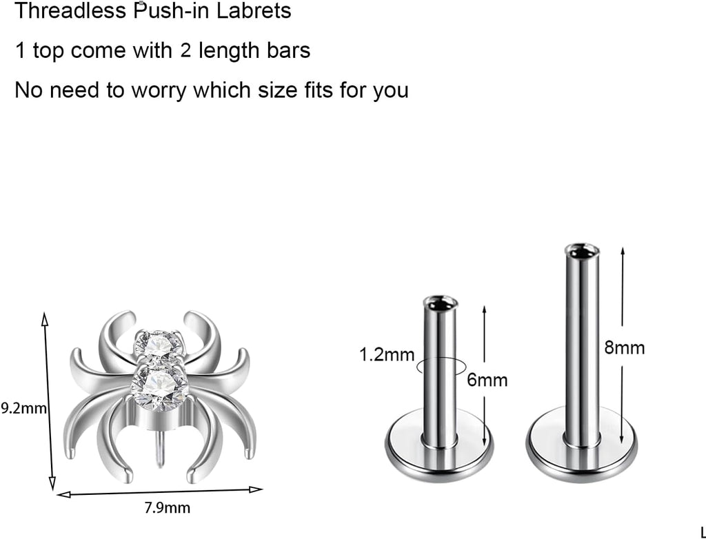 16g F136 Implant Grade Titanium Labrets Press Fit Threadless Push In Dainty Cartilage Helix - QIAO CrystalQIAO CrystalQIAO Crystal