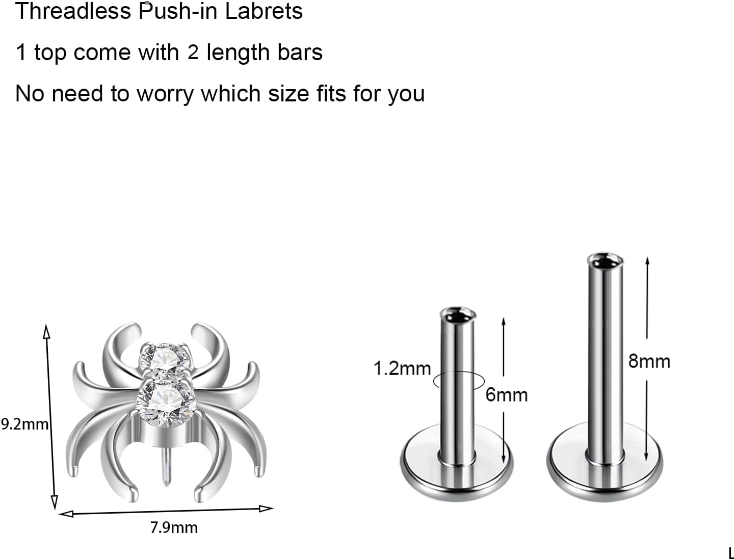 16g F136 Implant Grade Titanium Labrets Press Fit Threadless Push In Dainty Cartilage Helix - QIAO CrystalQIAO CrystalQIAO Crystal