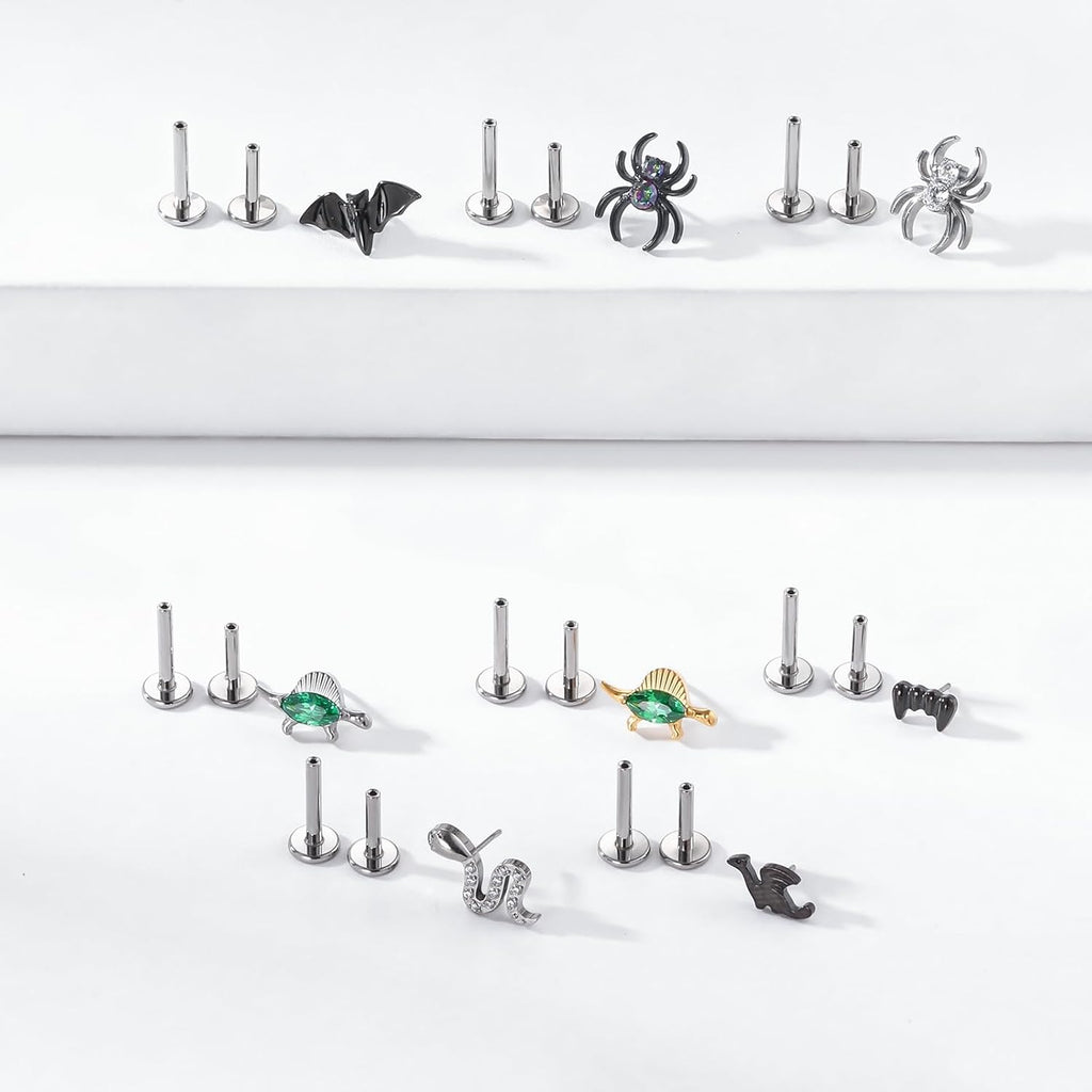 16g F136 Implant Grade Titanium Labrets Press Fit Threadless Push In Dainty Cartilage Helix - QIAO CrystalQIAO CrystalQIAO Crystal