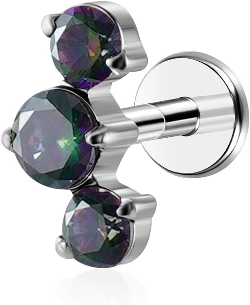 16G G23 Titanium Threadless Labret Studs Push - in Colorful CZ Labret Cluster Tragus Helix - QIAO CrystalQIAO CrystalQIAO Crystal