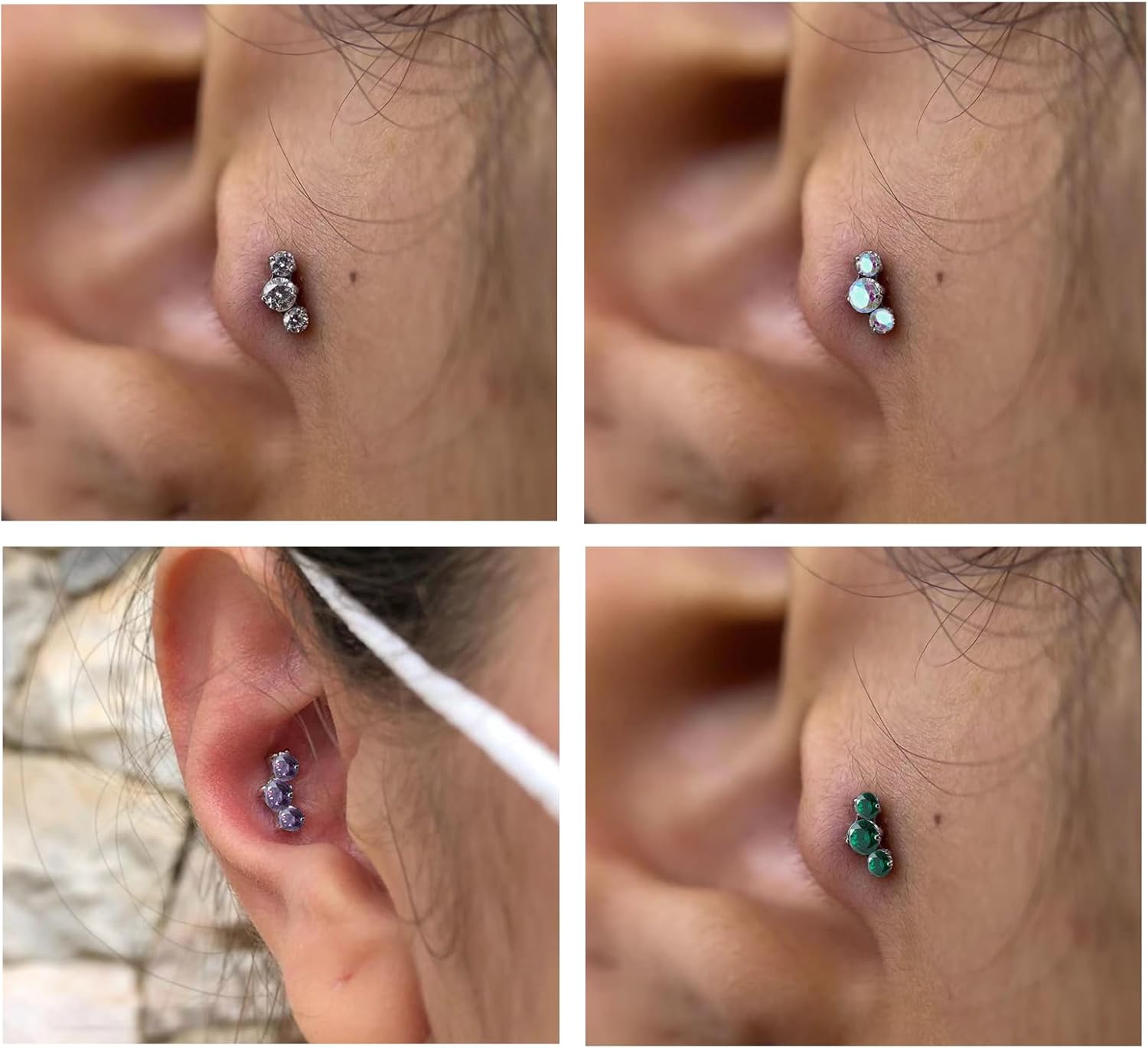16G G23 Titanium Threadless Labret Studs Push - in Colorful CZ Labret Cluster Tragus Helix - QIAO CrystalQIAO CrystalQIAO Crystal